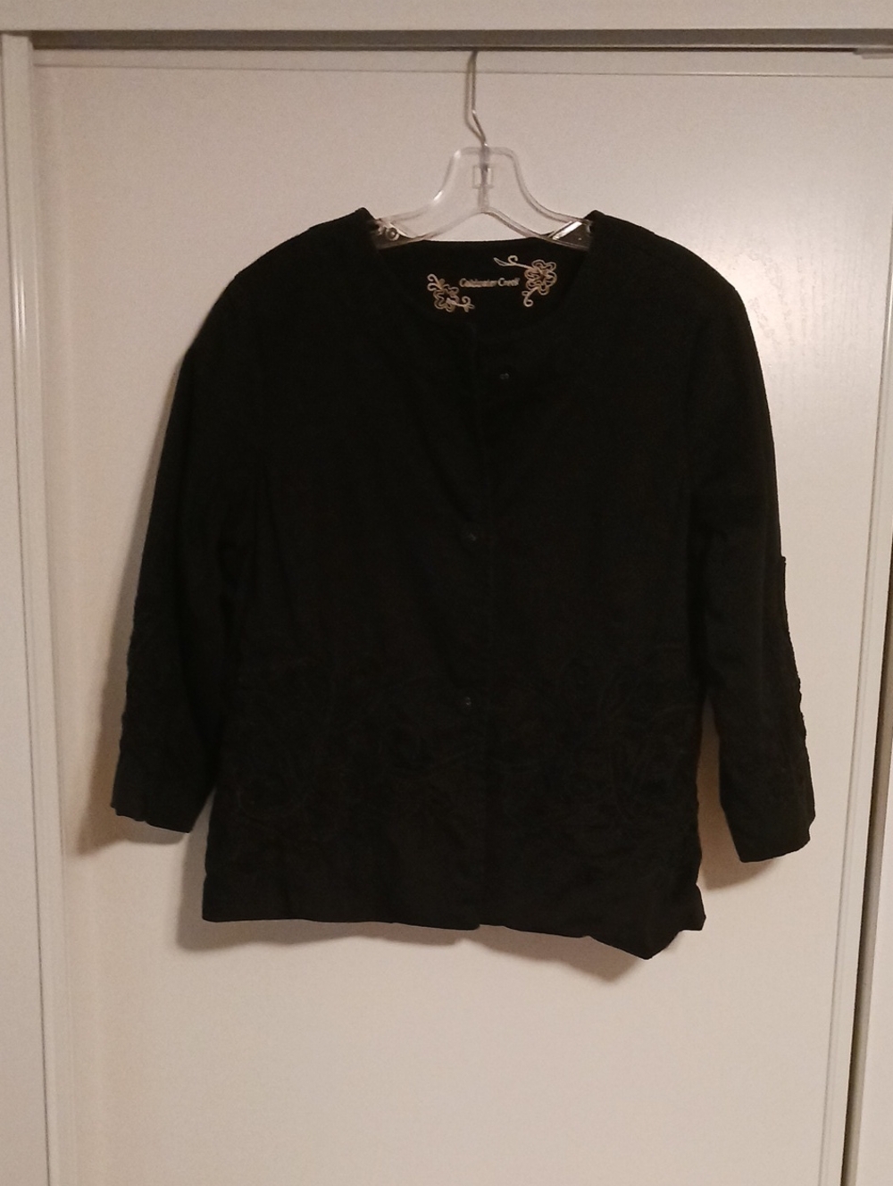 Coldwater Creek Black Embroidered Button-Down Top